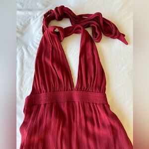 Lulus Maroon Linen Jumpsuit